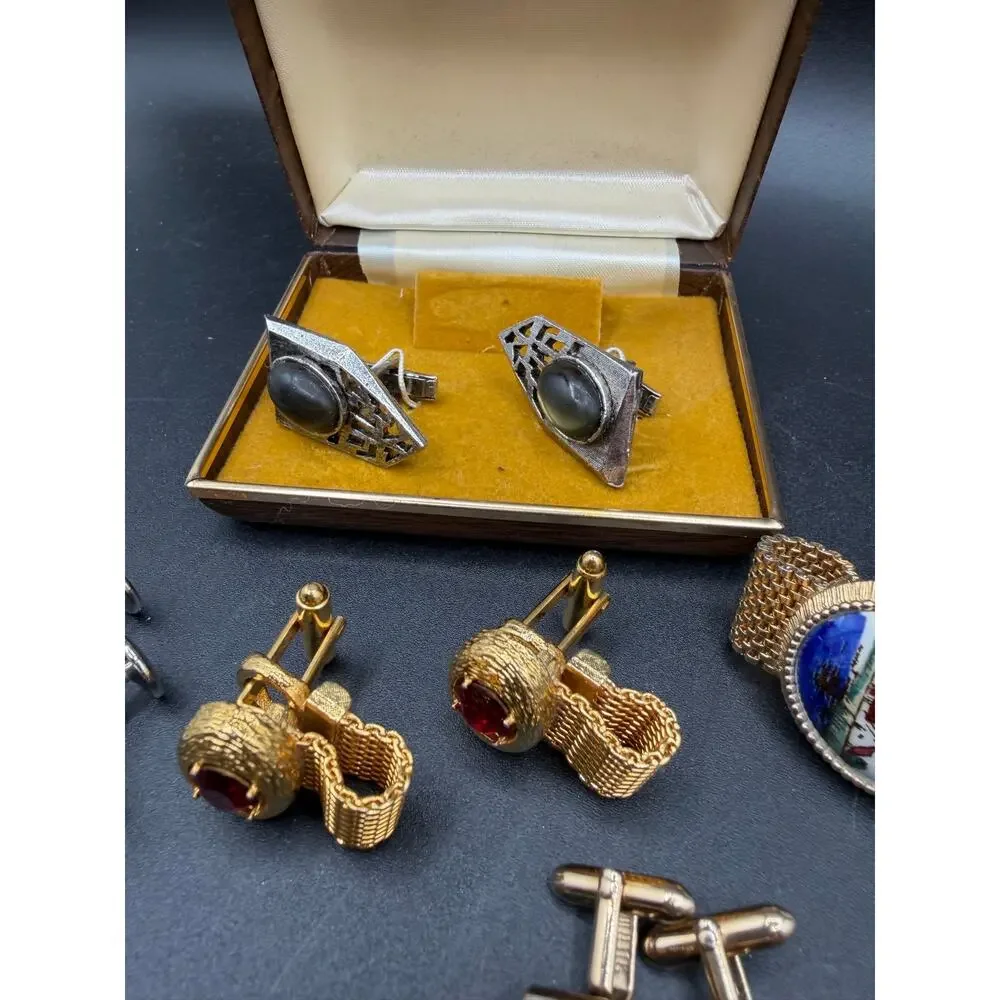 Vintage Men’s Cufflink Lot – Swank Swarovski MOP Glass + More